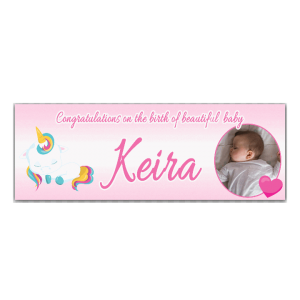 Personalised Unicorn Baby Announcement Photo Party Banner (E)