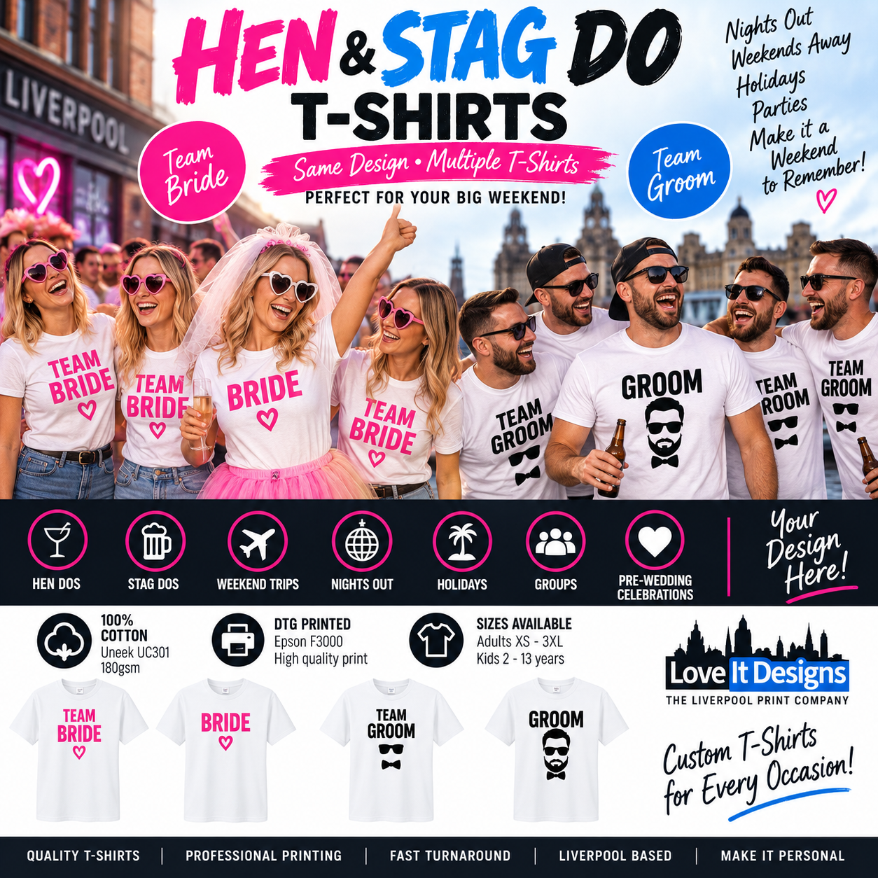 Hen & Stag Do White T-Shirts | Custom Printed T-Shirts
