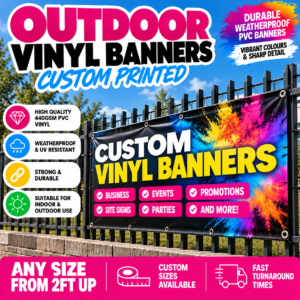 Custom Outdoor Vinyl Banners – 440gsm Weatherproof PVC | Any Size